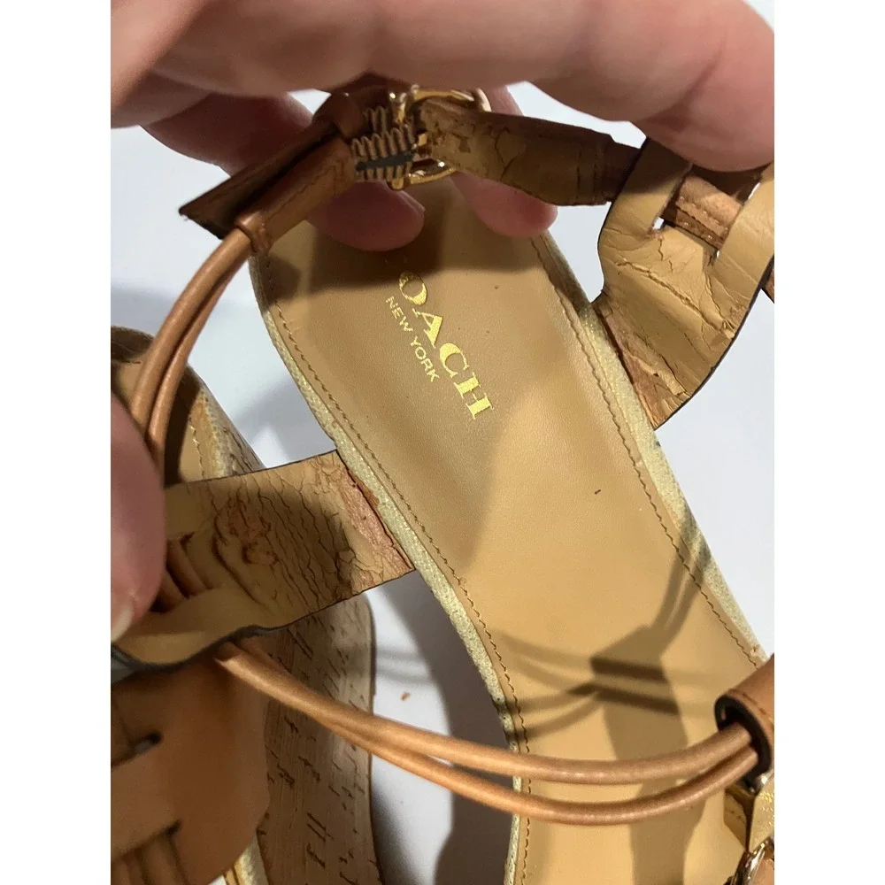 Coach linden wedge platform Sandals women's size 10 luxury‎ dressy tan cream